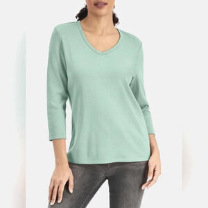 Karen Scott-[M] Petite Three-Quarter-Sleeve  V-Neck Top